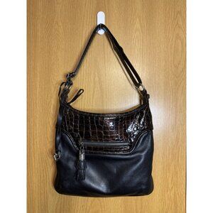 VTG BRIGHTON Handbag Crossbody Shoulder Hobo Bag Black Croc Tassel Everyday